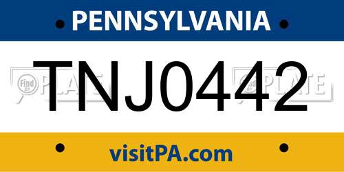 TNJ0442 Pennsylvania License Plate