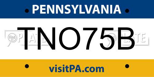 TNO75B Pennsylvania License Plate