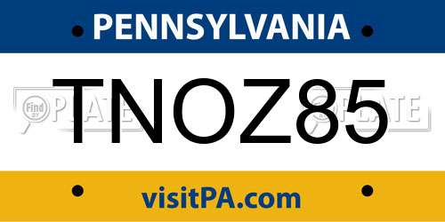 TNOZ85 Pennsylvania License Plate