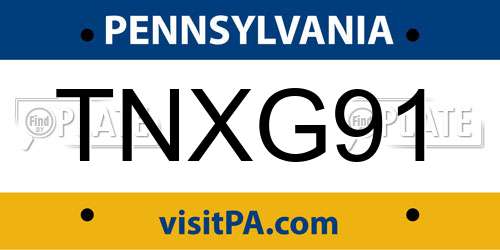TNXG91 Pennsylvania License Plate