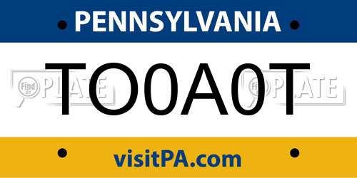 TO0A0T Pennsylvania License Plate