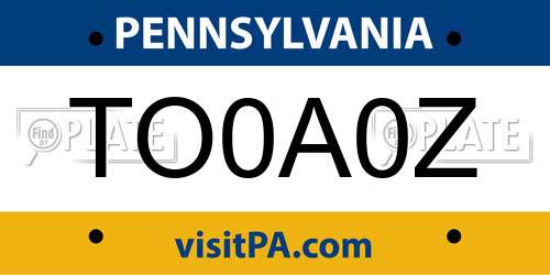 TO0A0Z Pennsylvania License Plate