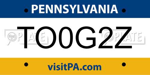 TO0G2Z Pennsylvania License Plate