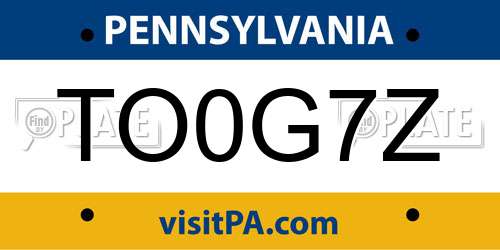 TO0G7Z Pennsylvania License Plate