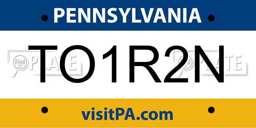 TO1R2N Pennsylvania License Plate