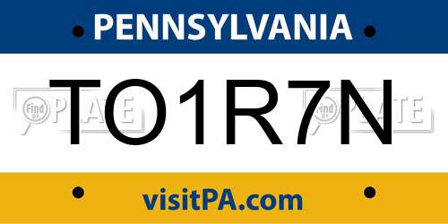TO1R7N Pennsylvania License Plate
