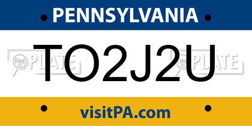 TO2J2U Pennsylvania License Plate