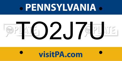 TO2J7U Pennsylvania License Plate