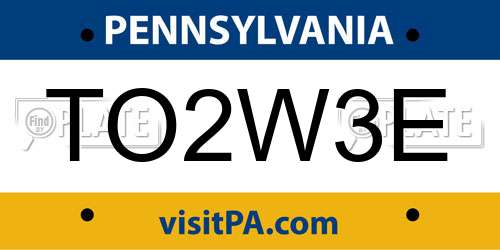 TO2W3E Pennsylvania License Plate