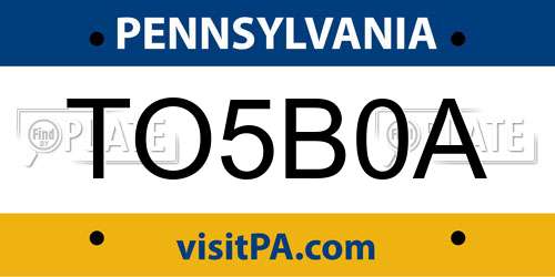 TO5B0A Pennsylvania License Plate