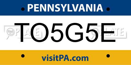 TO5G5E Pennsylvania License Plate