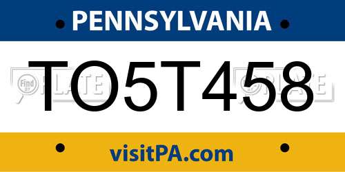 TO5T458 Pennsylvania License Plate