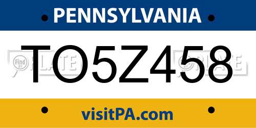 TO5Z458 Pennsylvania License Plate