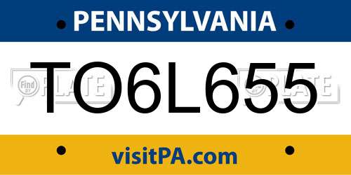 TO6L655 Pennsylvania License Plate