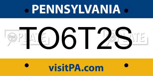 TO6T2S Pennsylvania License Plate
