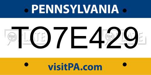 TO7E429 Pennsylvania License Plate