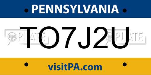 TO7J2U Pennsylvania License Plate