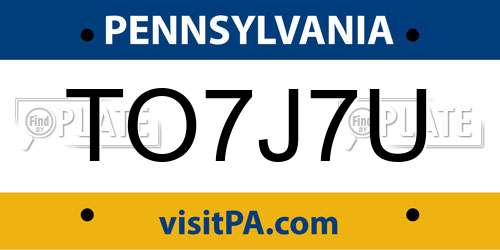 TO7J7U Pennsylvania License Plate