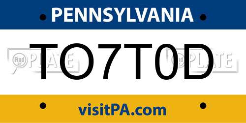 TO7T0D Pennsylvania License Plate