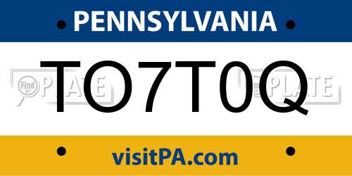 TO7T0Q Pennsylvania License Plate