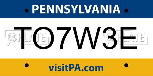 TO7W3E Pennsylvania License Plate