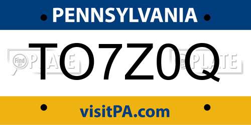 TO7Z0Q Pennsylvania License Plate
