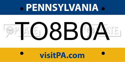 TO8B0A Pennsylvania License Plate