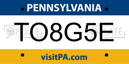 TO8G5E Pennsylvania License Plate