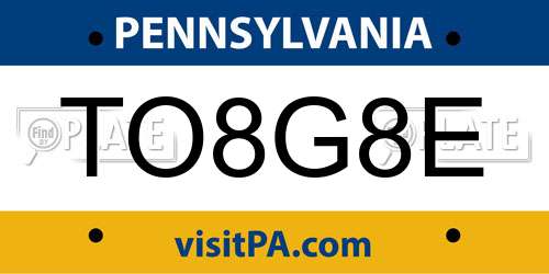 TO8G8E Pennsylvania License Plate