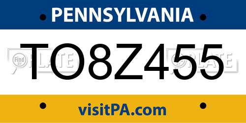 TO8Z455 Pennsylvania License Plate