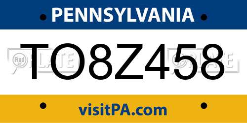 TO8Z458 Pennsylvania License Plate