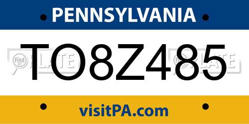 TO8Z485 Pennsylvania License Plate