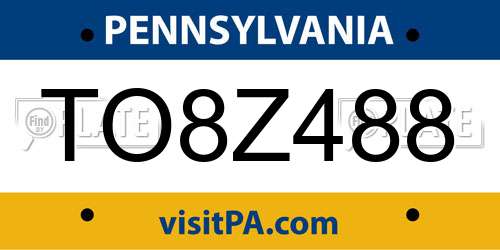 TO8Z488 Pennsylvania License Plate
