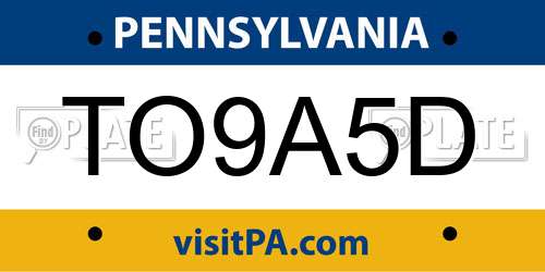 TO9A5D Pennsylvania License Plate