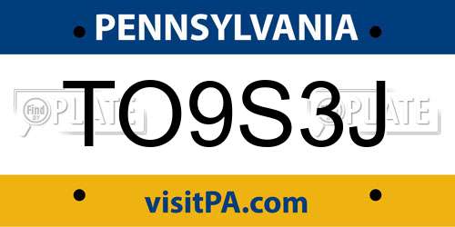TO9S3J Pennsylvania License Plate