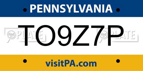 TO9Z7P Pennsylvania License Plate