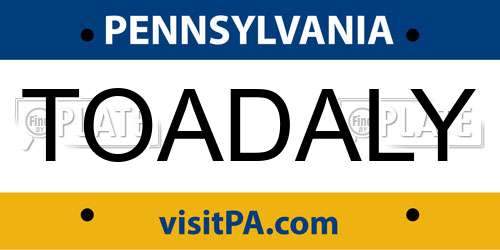 TOADALY Pennsylvania License Plate