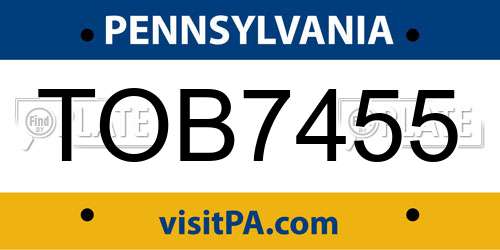 TOB7455 Pennsylvania License Plate