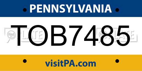 TOB7485 Pennsylvania License Plate