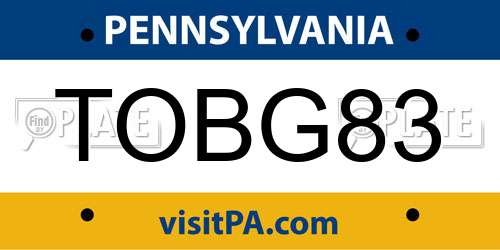 TOBG83 Pennsylvania License Plate