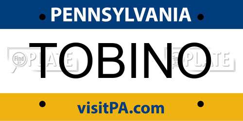 TOBINO Pennsylvania License Plate