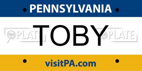 TOBY Pennsylvania License Plate