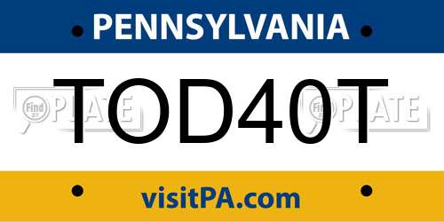 TOD40T Pennsylvania License Plate