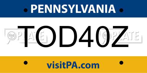 TOD40Z Pennsylvania License Plate