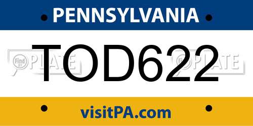 TOD622 Pennsylvania License Plate
