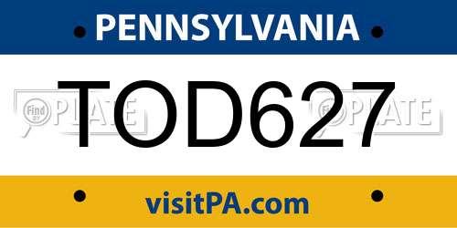 TOD627 Pennsylvania License Plate