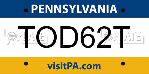 TOD62T Pennsylvania License Plate