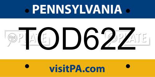 TOD62Z Pennsylvania License Plate