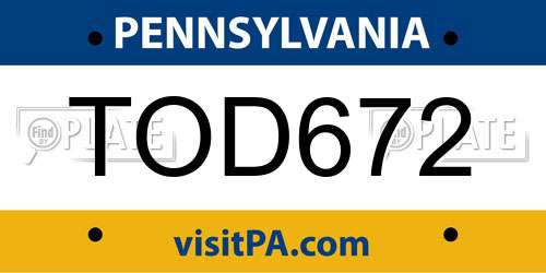 TOD672 Pennsylvania License Plate