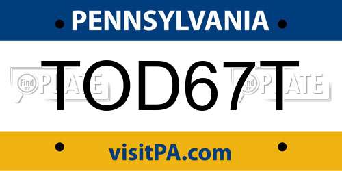 TOD67T Pennsylvania License Plate